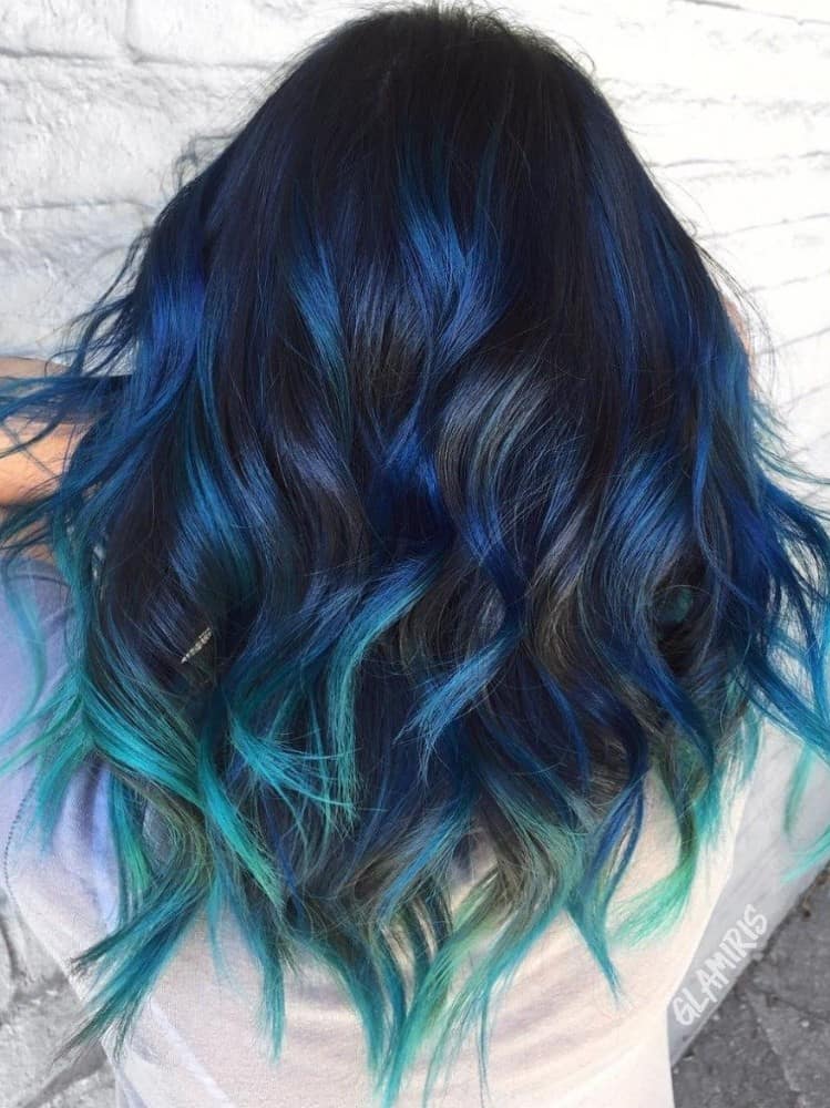 Pastel Blue Highlights on Black Hair