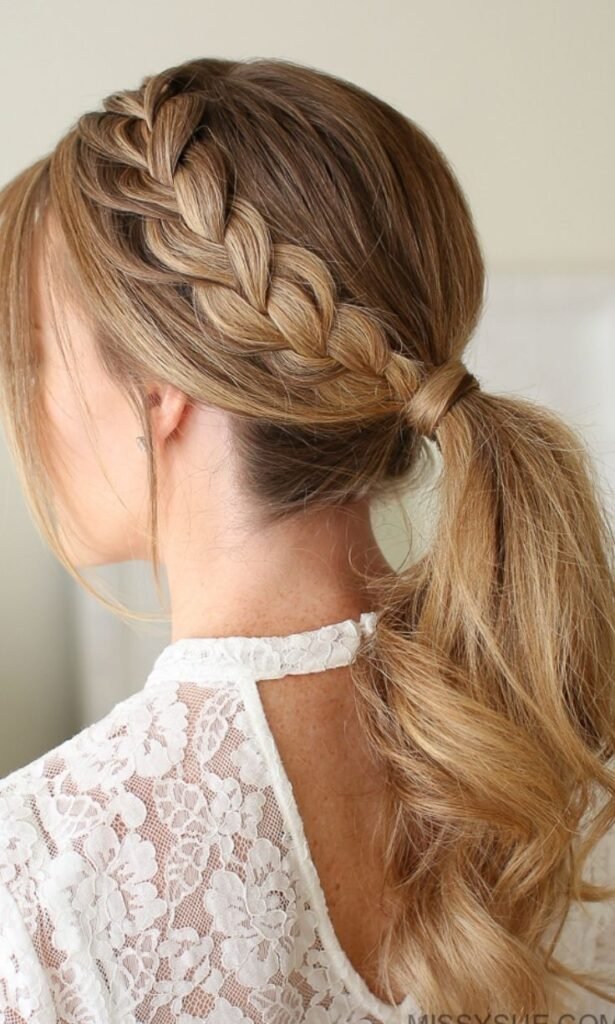 Messy Pony with Lace Braid