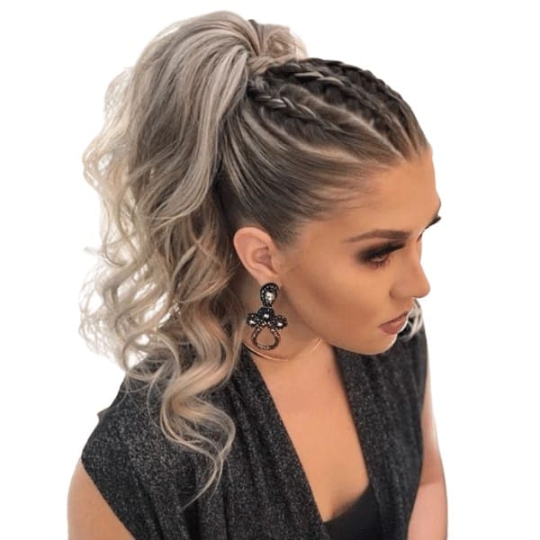 Halo braids with a voluminous ponytail
