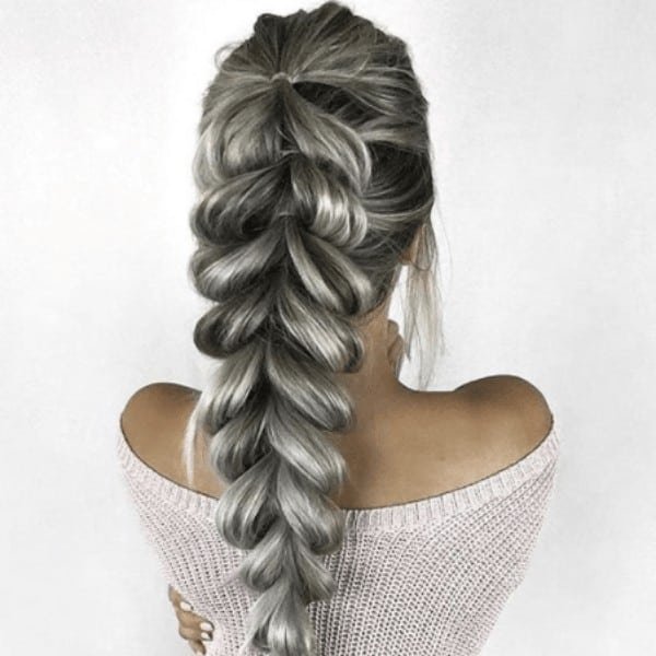 Thick fishtail braid pony