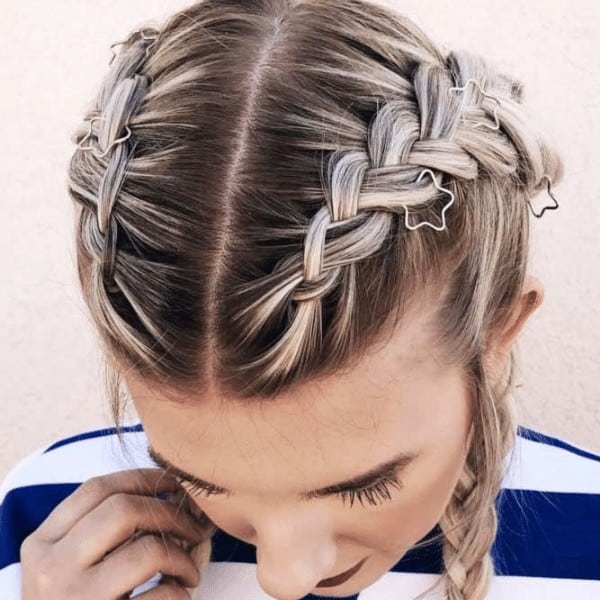 Thin dutch braided hairstyle