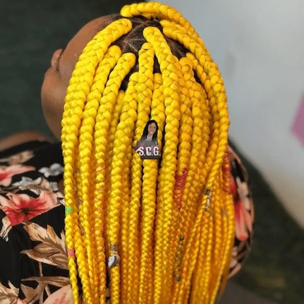 Yellow triangle box braids