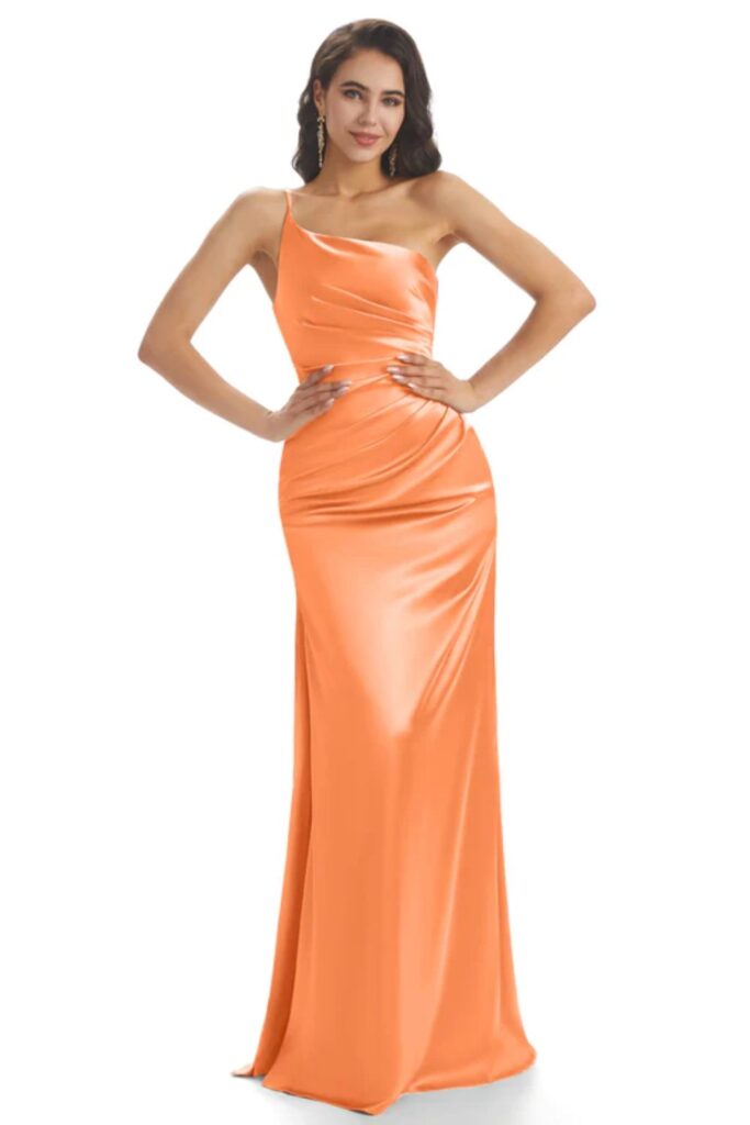Long Burnt Orange Satin Bridesmaid Dresses