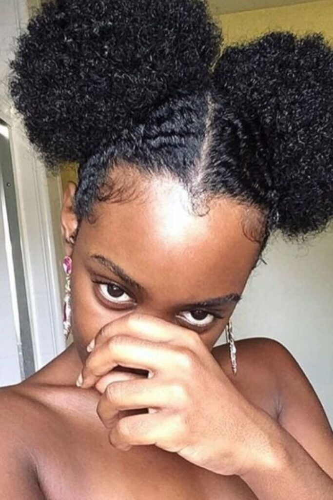 Double Pom-Pom Puffs Natural Hairstyles