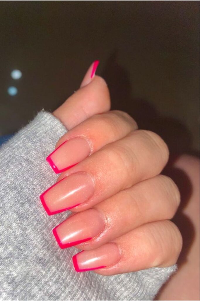 Nude Nails With Summer Hot Pink Tips