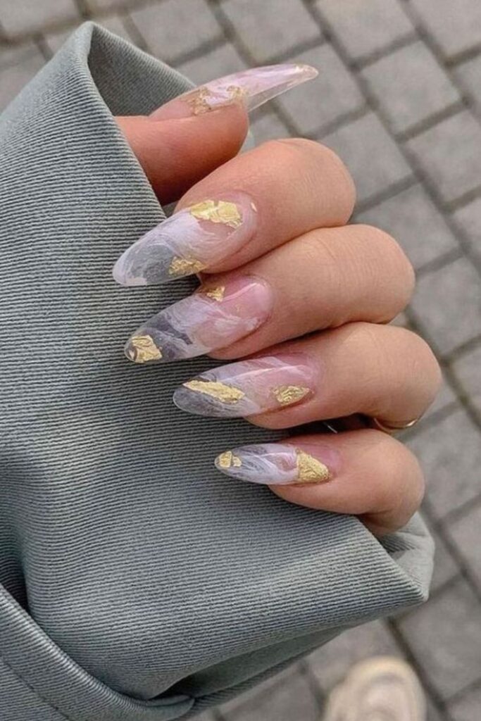 Clear Milky Marble Nail Design