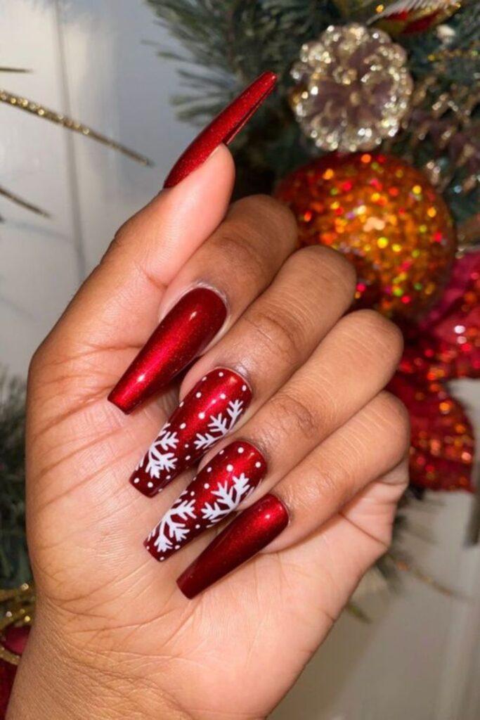 Coffin Red Holiday Nails