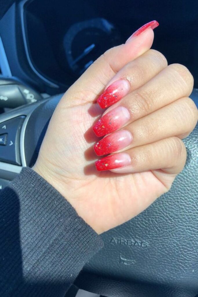 Glittery Red Ombre Nails