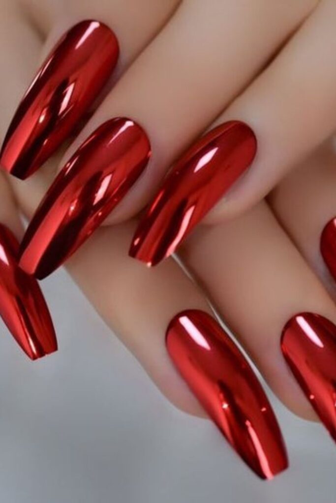 Holographic Coffin Red Nail Designs