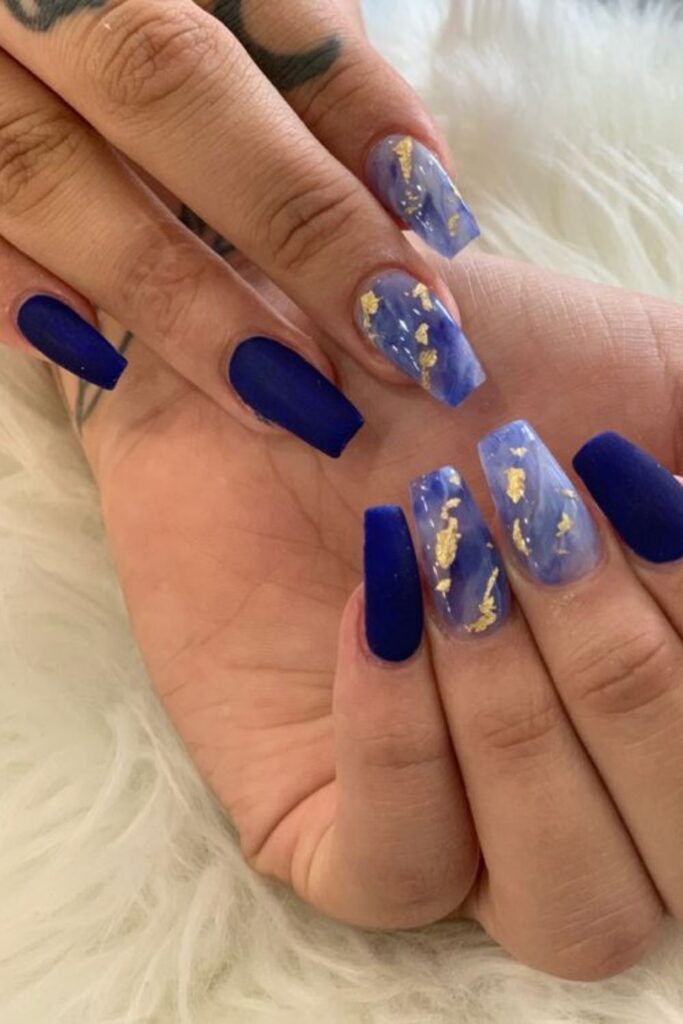 Matte Blue With Marble Nails