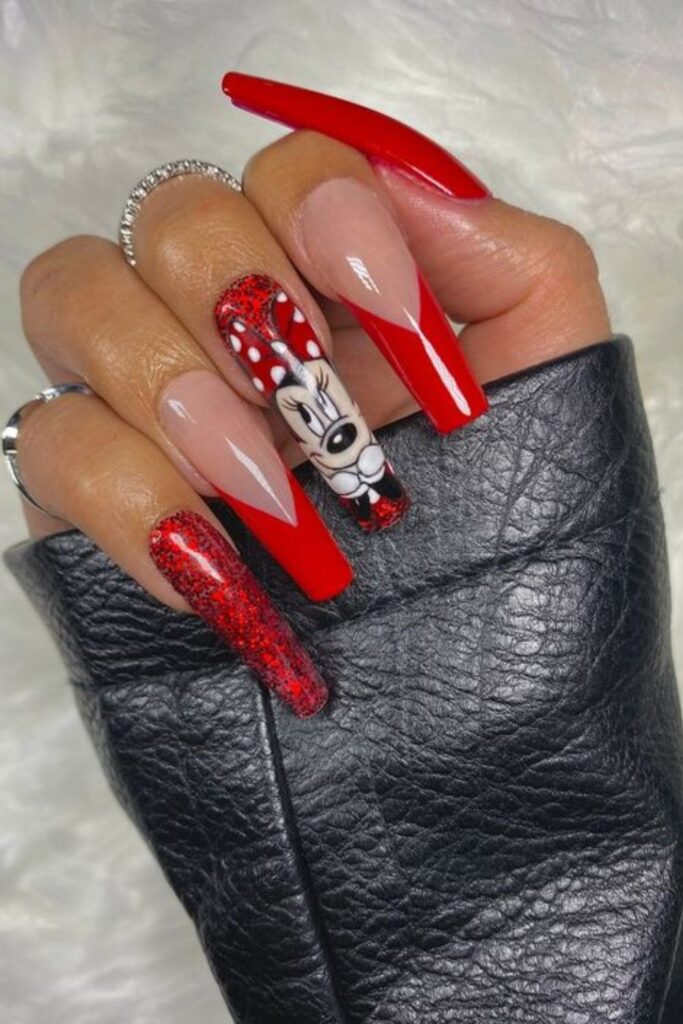 Red Minnie Mouse Nails