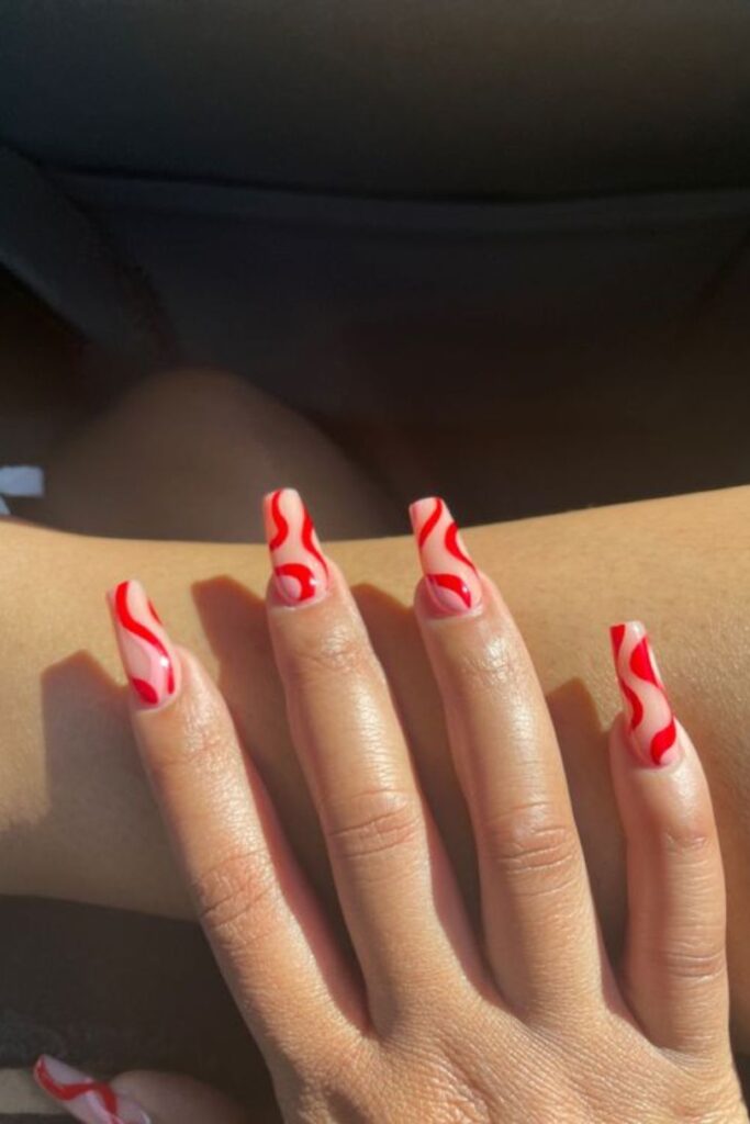 Red Swirl Coffin Nails