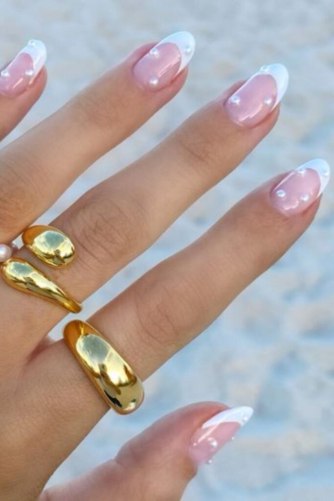 French Tip Nails With Pearls