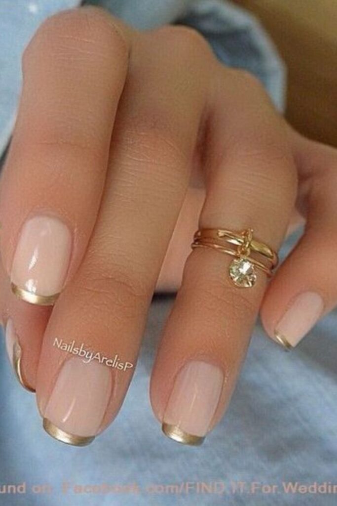 Golden French Tip Nails