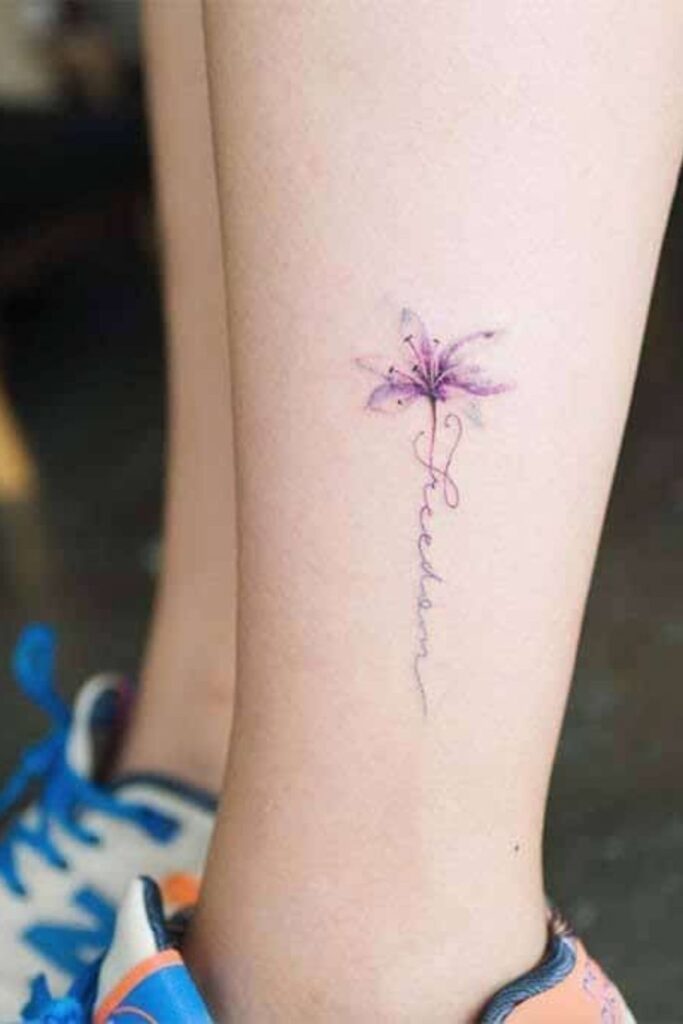 Purple Freedom Flower Ankle Tattoo