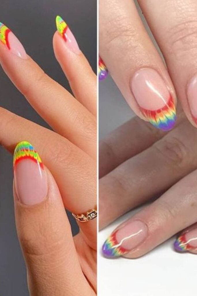 Tie And Dye French Tip Nails