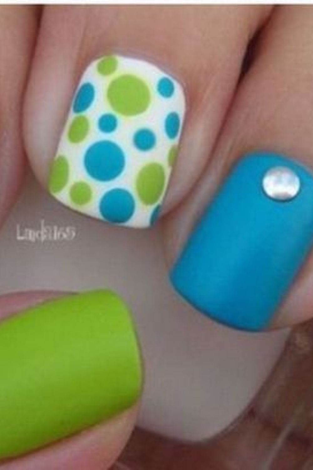 17 Pretty Polka Dot Nail Designs You Must Try In 2024   Blue Lime Green Polka Dot Nails 