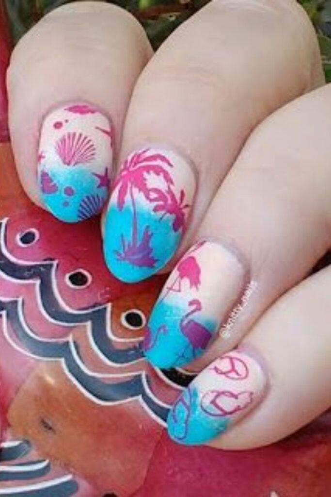 Flamingo And Seashell Nails