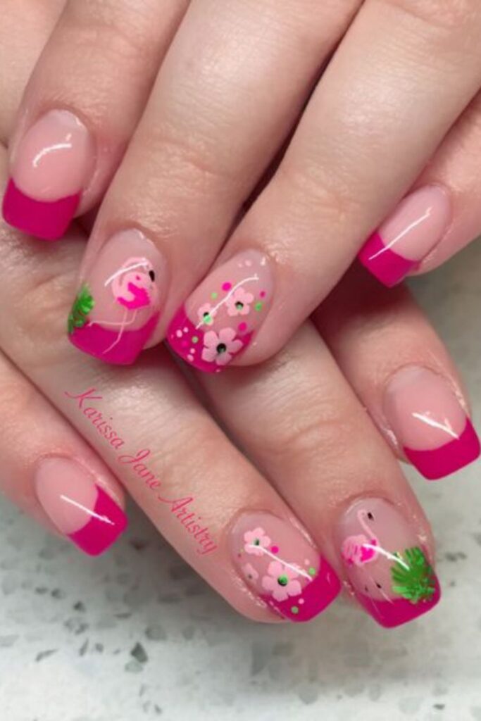 Flamingo French Tip Nails