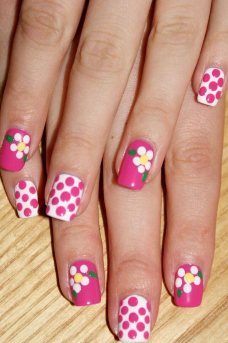 17 Pretty Polka Dot Nail Designs You Must Try In 2024   Flower Polka Dot Nail Design 768x1152 