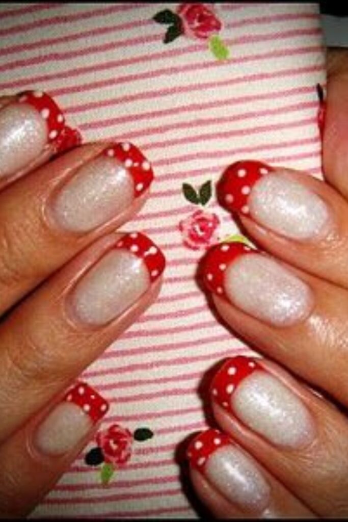 Red French Tipped Polka Dot Nails