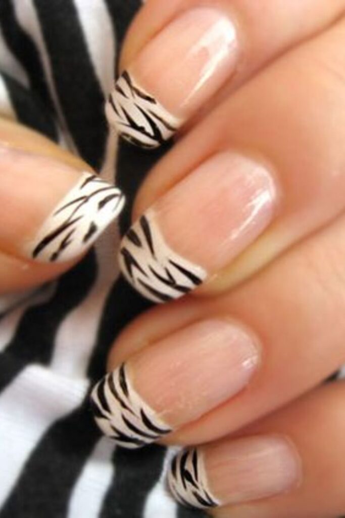 Zebra Printed French Tip Nails