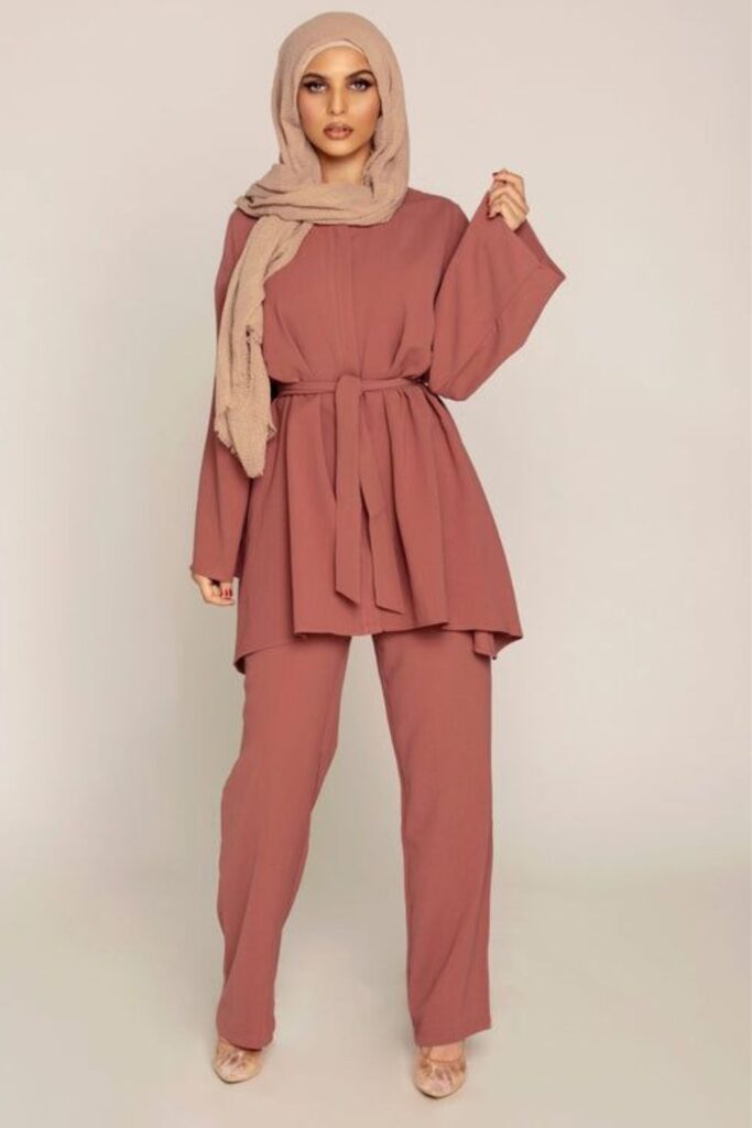 Modest Hijab With 2 Piece Ribboned Outfit