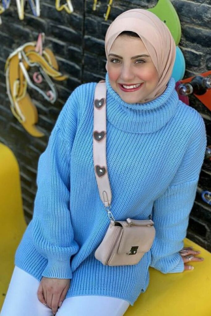 Outfit Hijab With Light Blue Turtle Neck