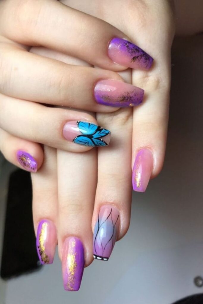 Purple Shinobu Nails With Gold