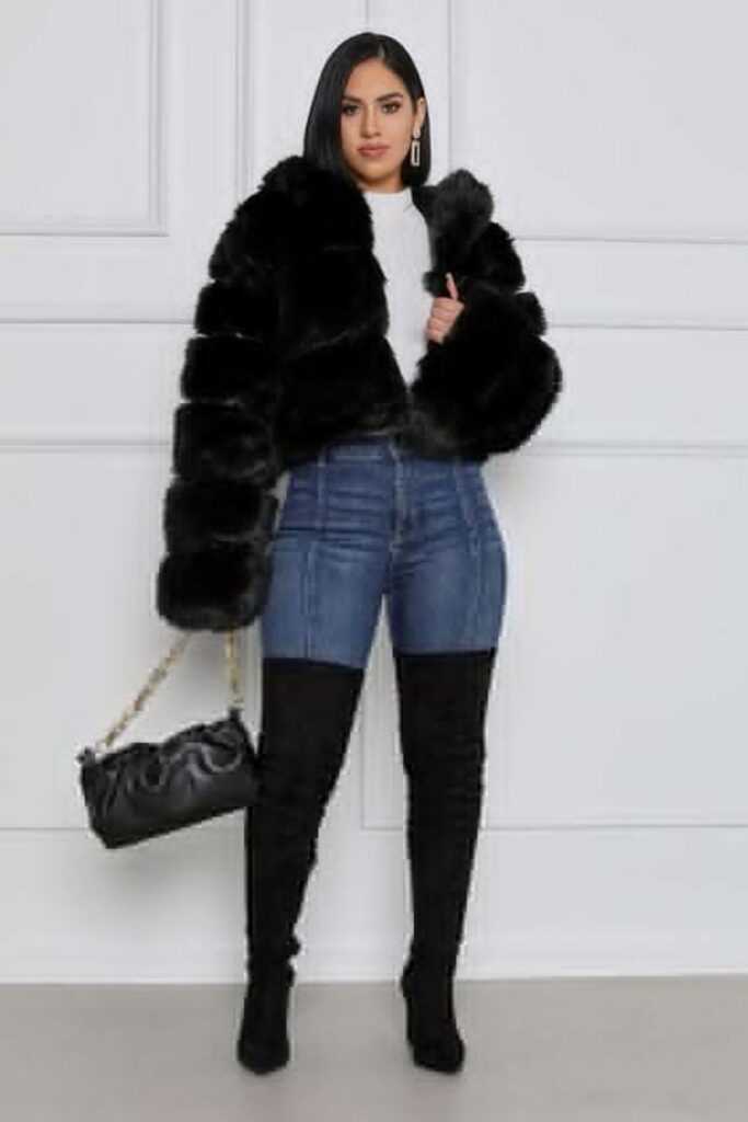 Faux Fur Coat & Skinny Jeans