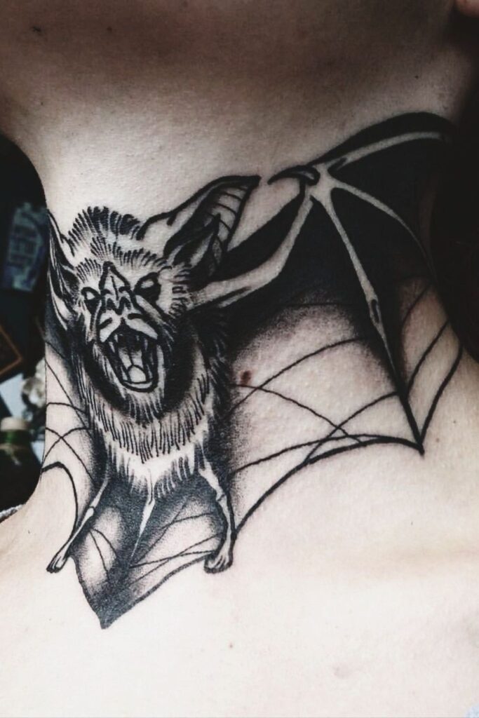 Angry Bat Neck Tattoo