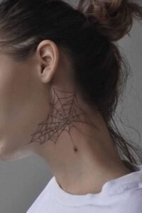 15 Edgy Spider Web Neck Tattoo Ideas