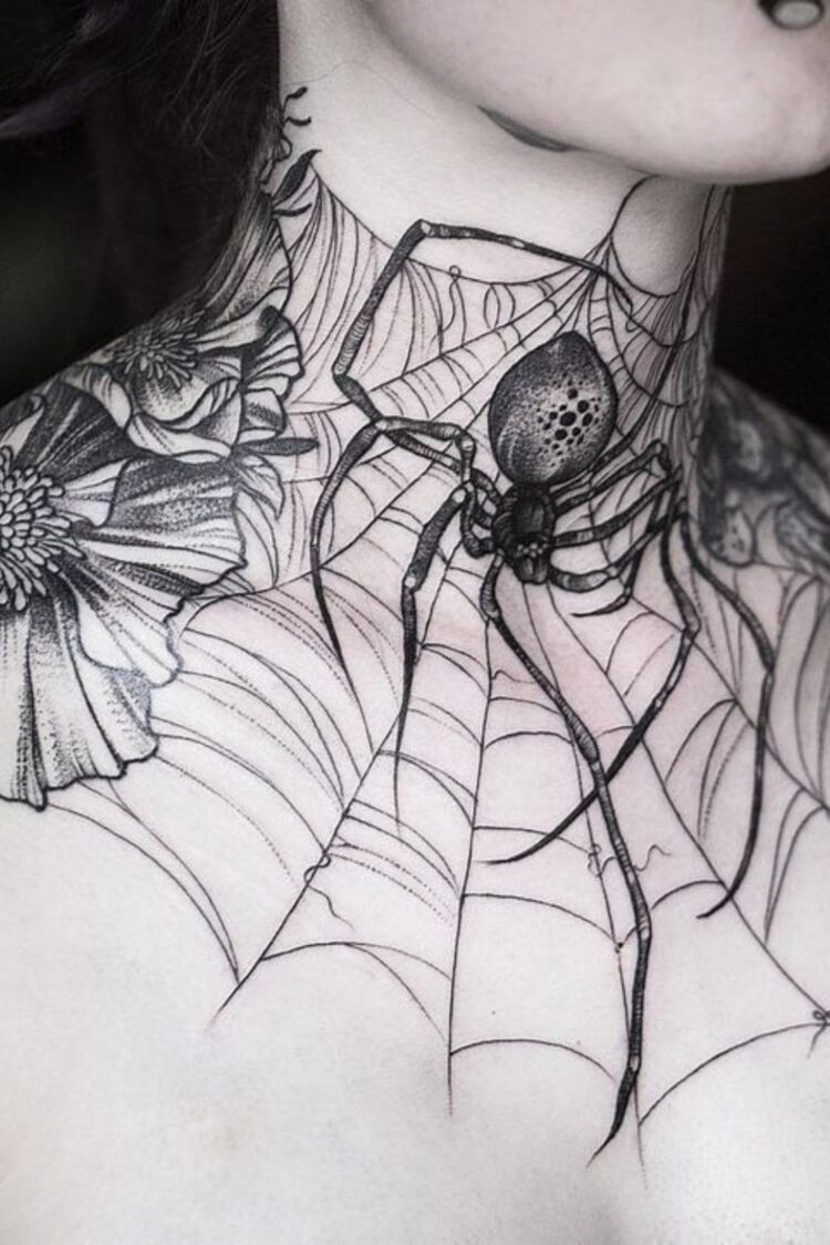 15 Edgy Spider Web Neck Tattoo Ideas