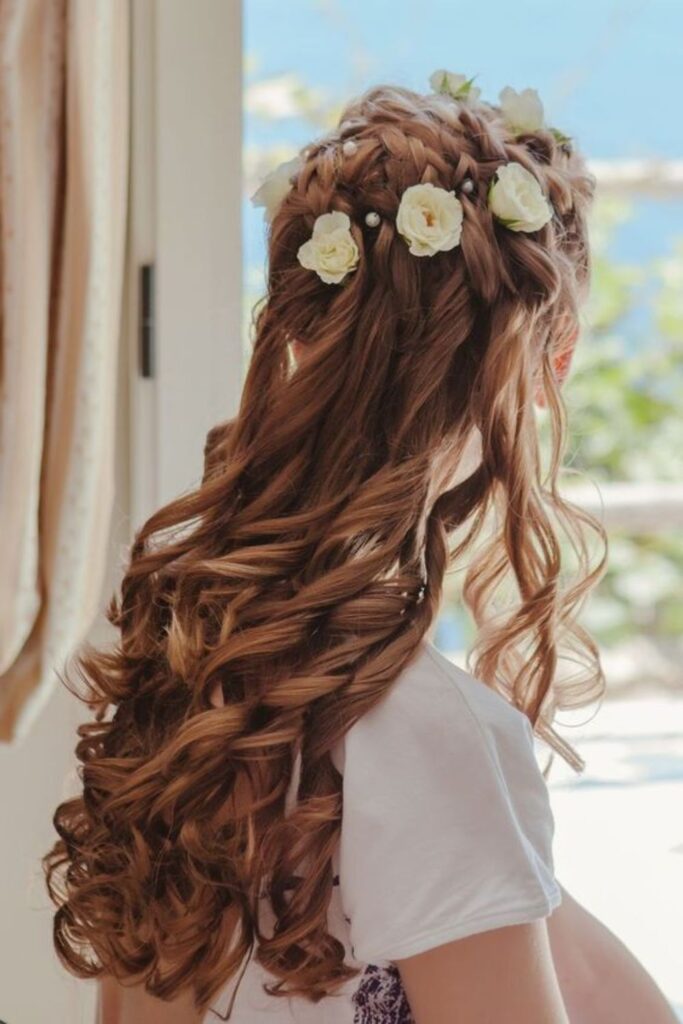 Loose Curls with Floral Accents Boho Chic