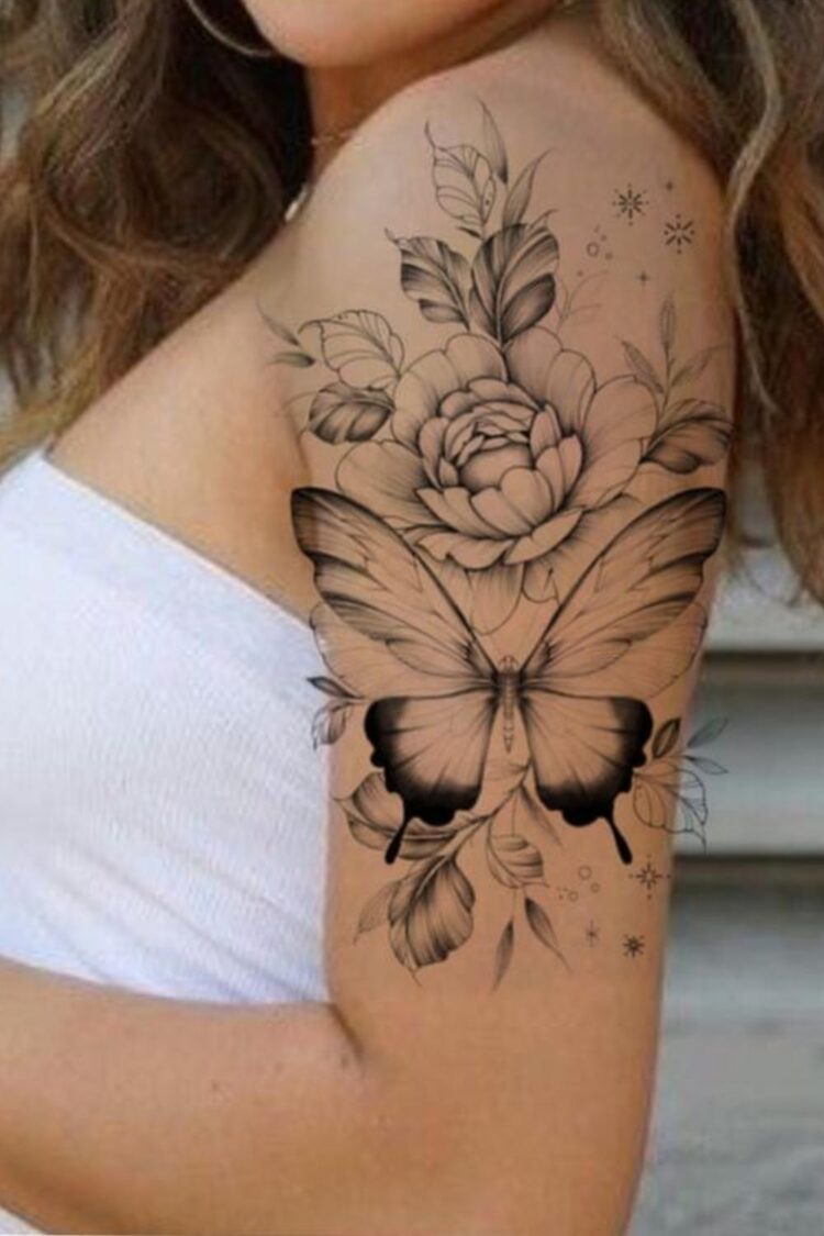 20 Butterfly With Flower Tattoo Ideas To Try In 2024   Untitled Design 2023 09 09T011728.928 750x1125 