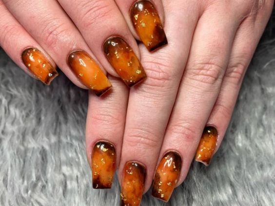 Amber Sunburst Acrylic Nails