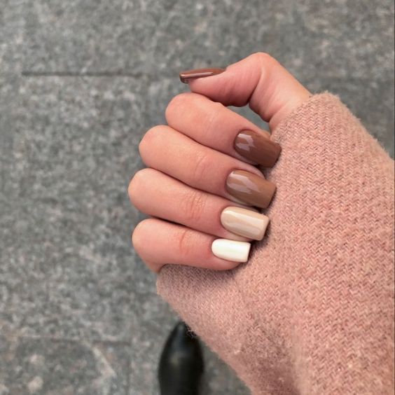 Coffee and Cream Acrylic Nails