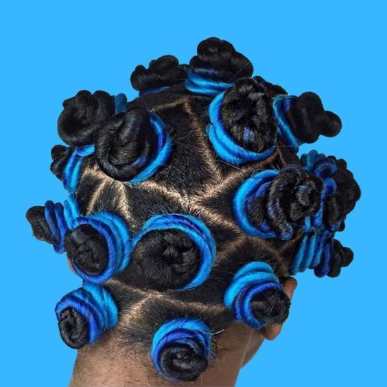 Mermaid-Inspired Blue and Black Bantu Knots