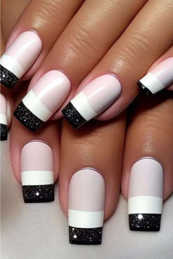 Black and White Tapered Square Nails