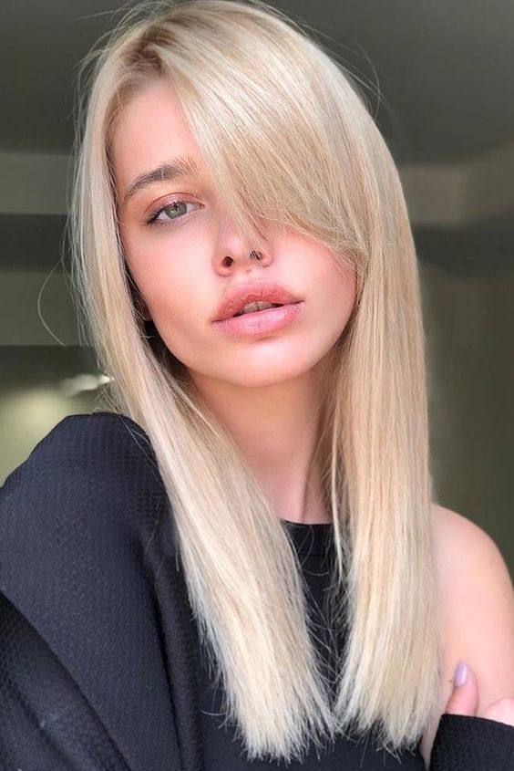 Blunt Cut with Side-Swept Fringe