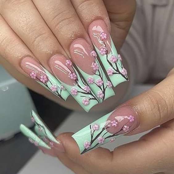 Cherry Blossom Tapered Square Nails