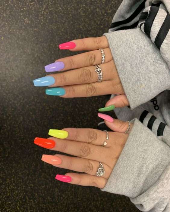 Rainbow Tapered Square Nails