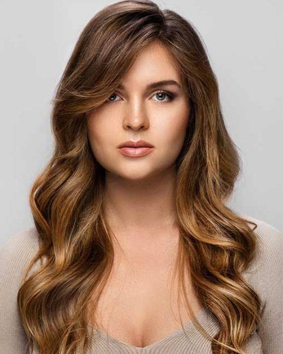 Side-Swept Bangs with Long Waves