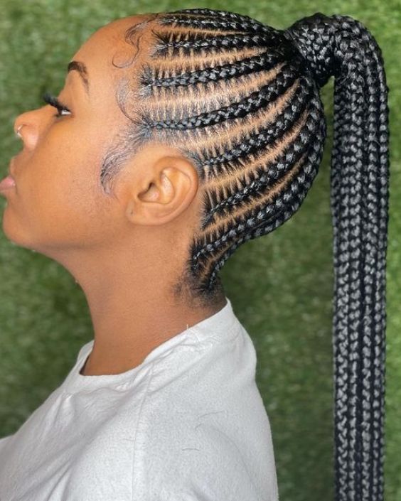 High Ponytail with Feed-In Braids