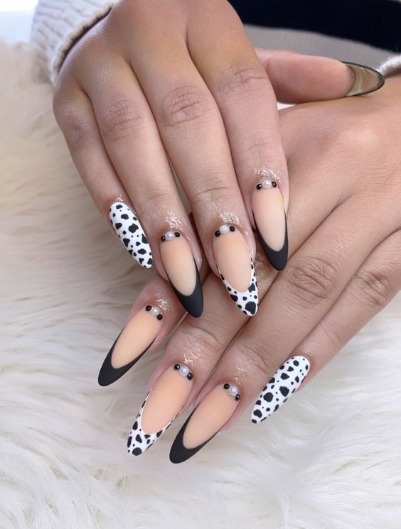 Black & White Cow Print Nails