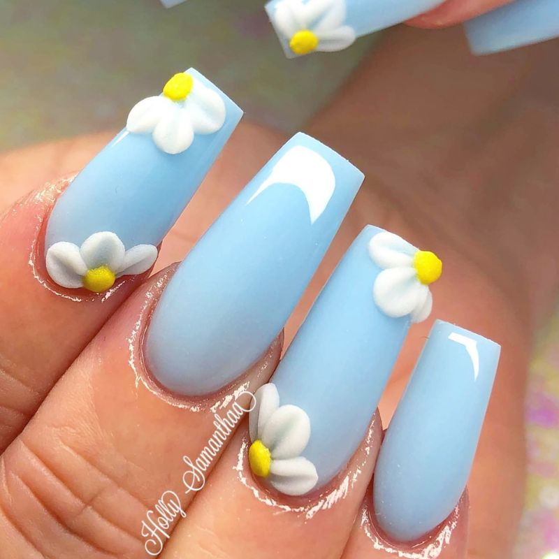 Blossoming Blue Nails