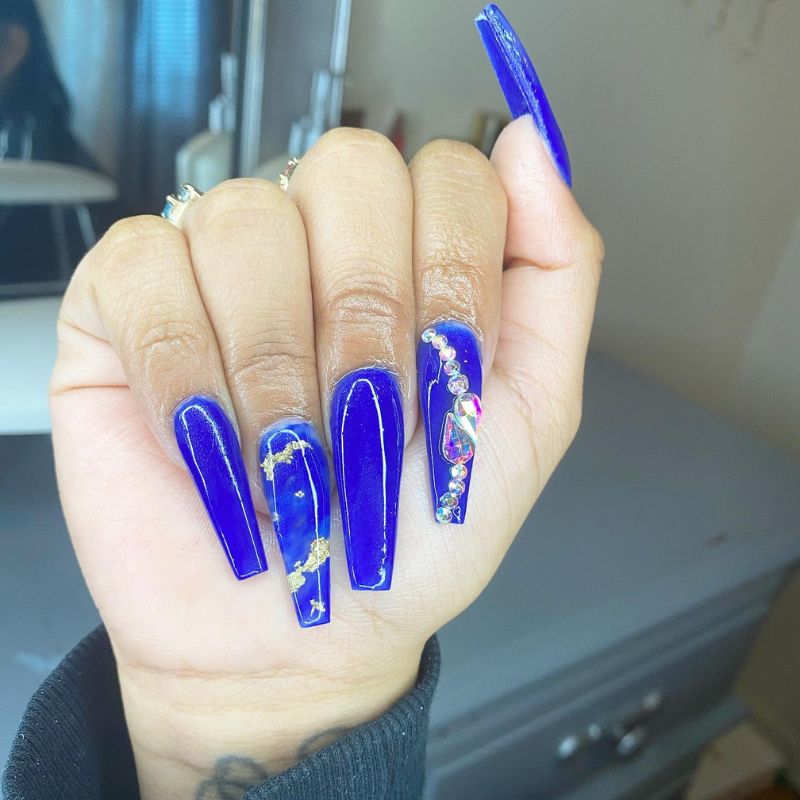 Blue Acrylic Nails With Diamonds