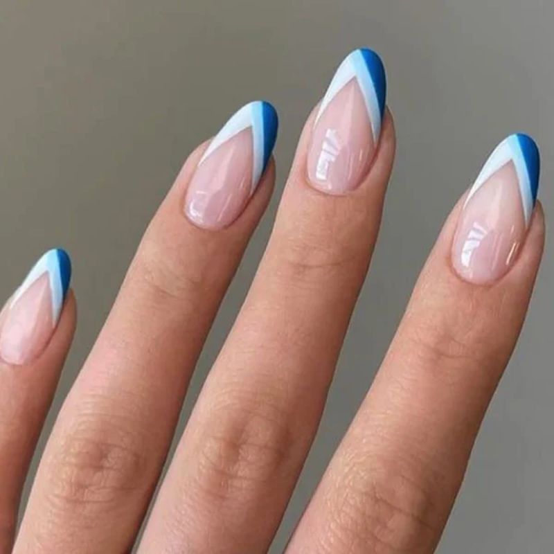 Blue Arrow Tip Nails