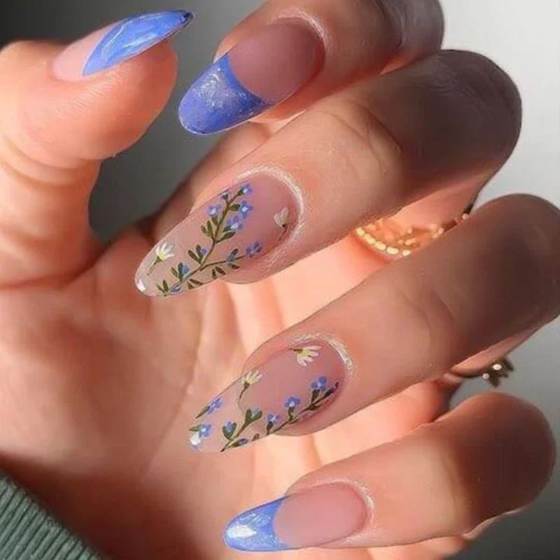 Blue Floral Nails