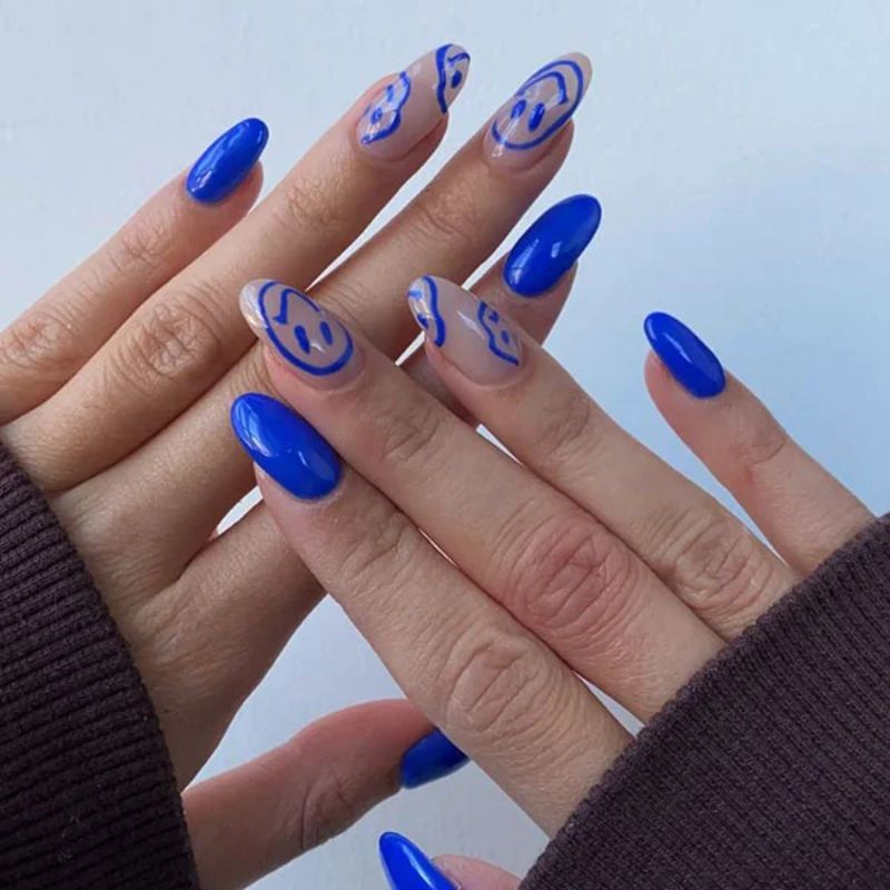 Blue Smiley Nails